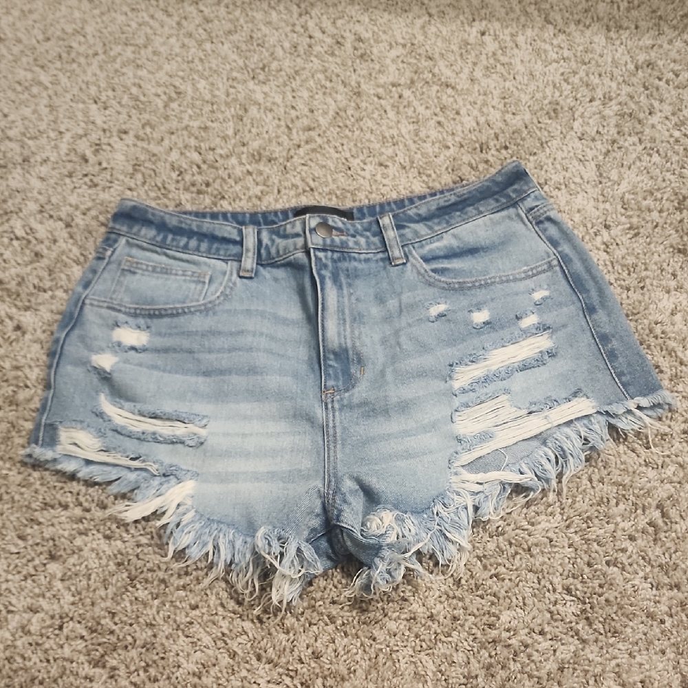 Fashion Nova Light Blue Distressed Jean Shorts